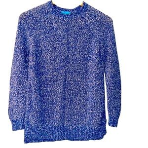 J. McLaughlin • Blue/White Boucle Knit Cotton Pullover Sweater